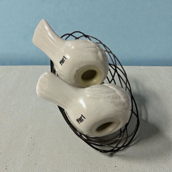 Pier 1 Bird Salt and Pepper Shakers with Wire Nest Holder - Picture 4 of 5